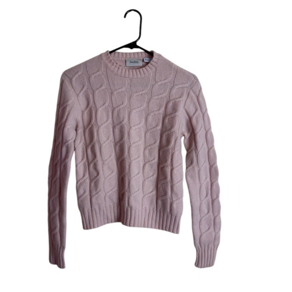 Neiman Marcus Cashmere Sweater Womens M Light Pink Cable Knit Crew Neck Pullover